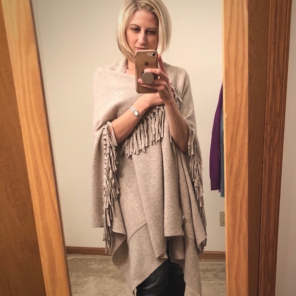 White + Warren Beige Fringe Wrap 100% Cashmere - Picture 1 of 12